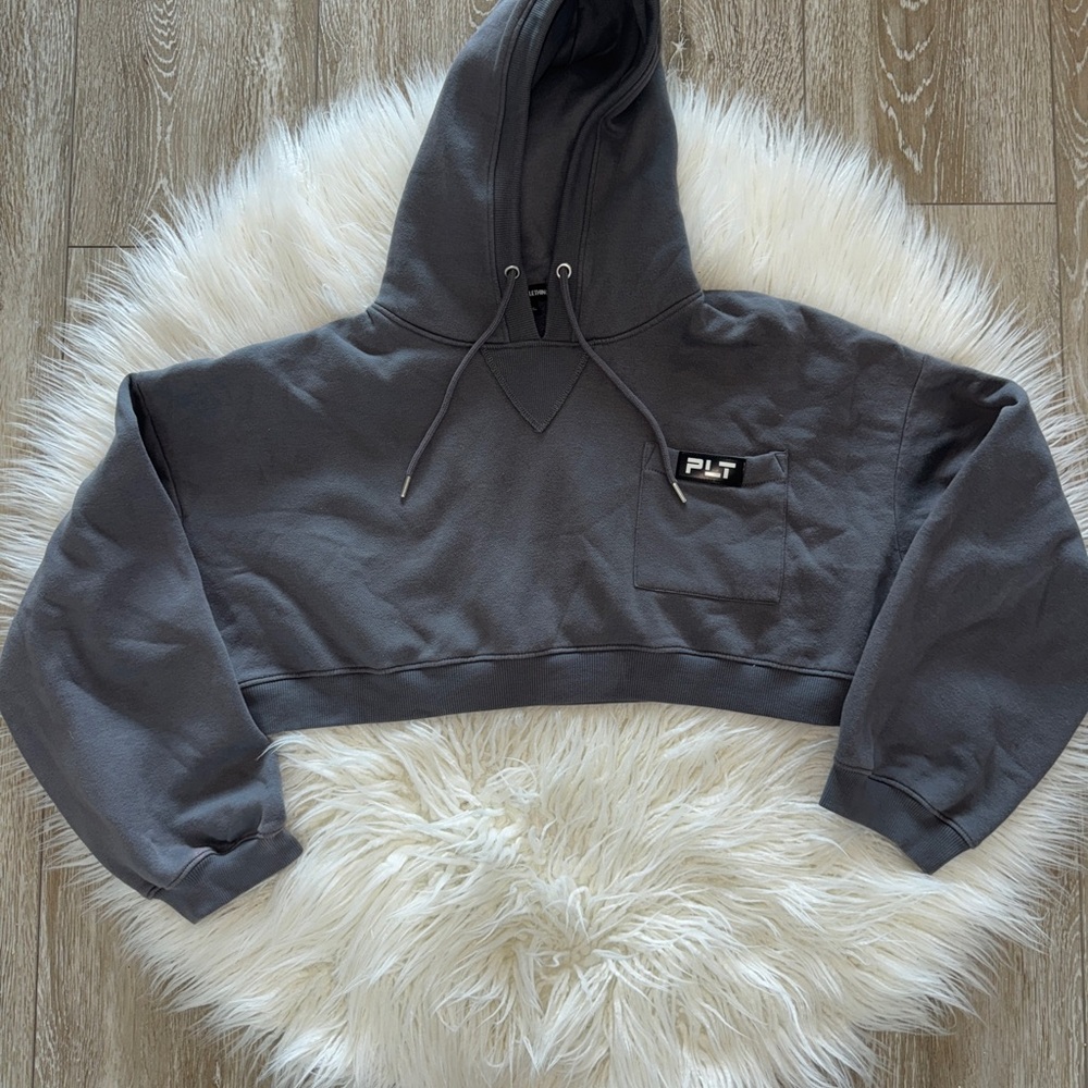PrettyLittleThing Gray Crop Hoodie